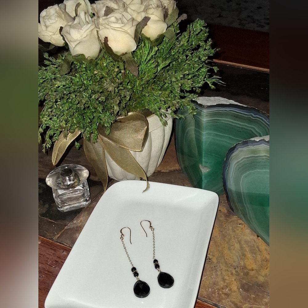 Black Teardrop Dangle Earrings - Higher Quality